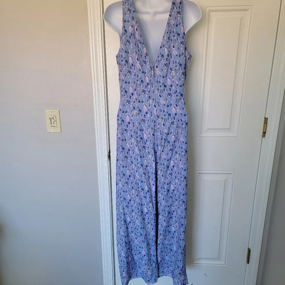 NWT YAS Y.A.S Blue Purple Cropped Jumpsuit Wide Leg Knot Front Zip Back Size 4 - Picture 7 of 14
